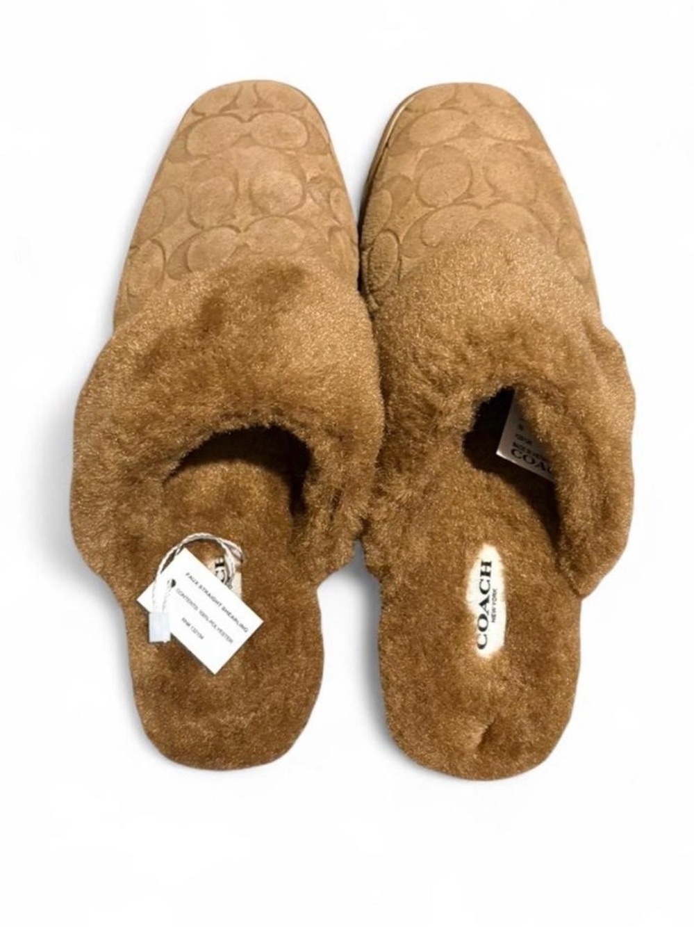 Coach Brown Shearling Slide Slippers - Picture 2 of 3